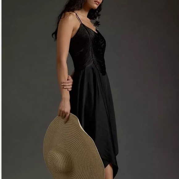 Anthropologie Dresses & Skirts - Anthropologie Fringe Bodice Black Midi Halter Dress